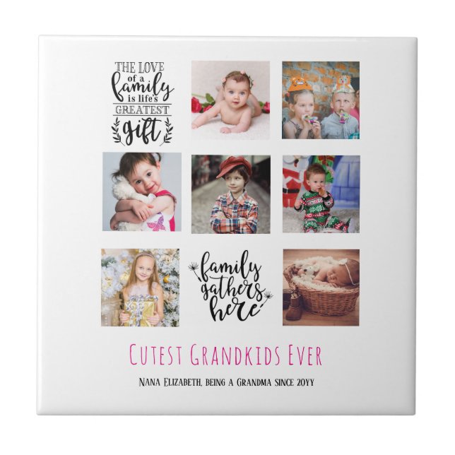 Budget Family Photo Collage Gift Grandparent Pa Ma Tile (Front)