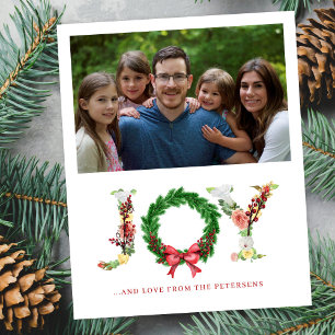 Budget family photo joy typography Christmas card