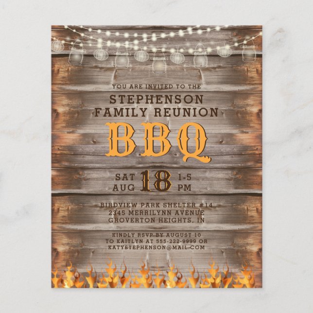Budget Family Reunion BBQ Rustic Wood Invitation (Front)