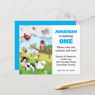 Budget Farm Animals Boy First Birthday Invitation