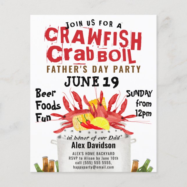 BUDGET Father's Day Photo Crawfish Boil Invitation (Front)
