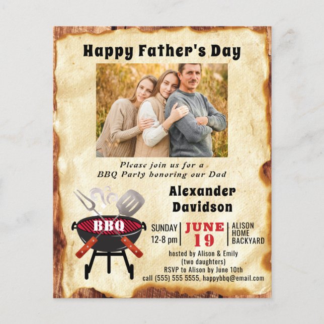 BUDGET Father's Day Photo Vintage Style BBQ Invite (Front)