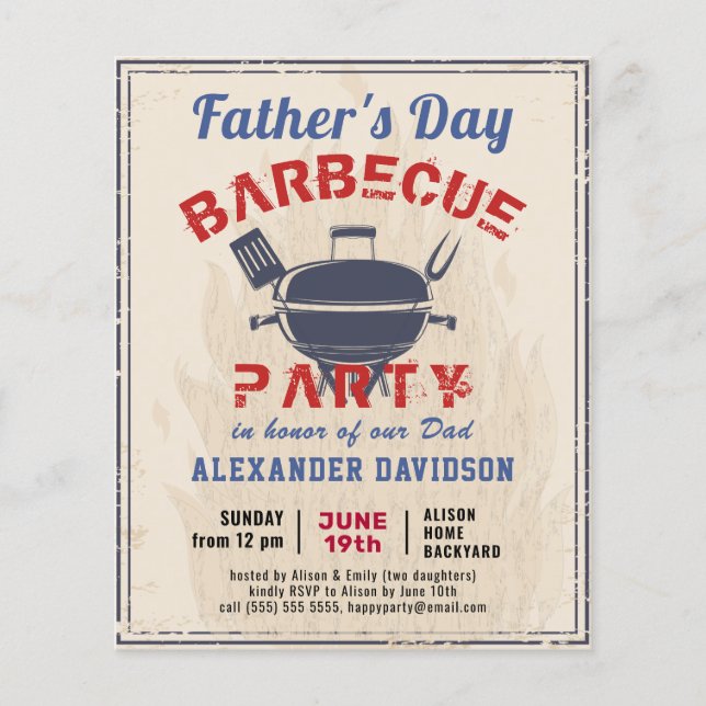 BUDGET Father's Day Vintage BBQ Party Invitation (Front)