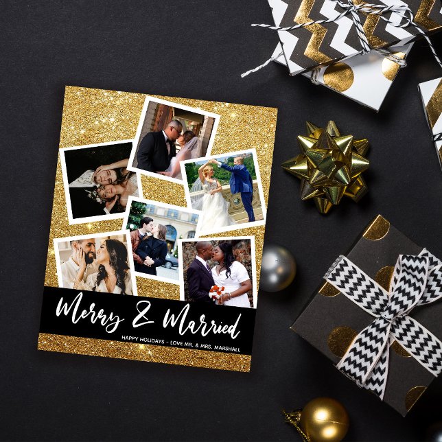 Budget Faux Gold Glitter Multi Photo Merry Married Flyer (Creator Uploaded)