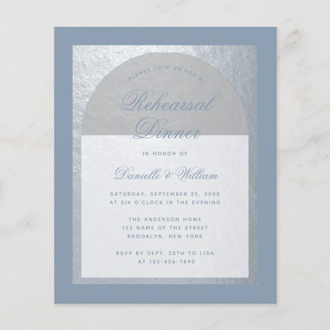 Budget Faux Silver Dusty Blue Rehearsal Dinner (Front)
