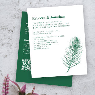 Budget Feather Emerald Green Wedding Invitation