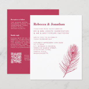 Budget Feather Magenta Pink Wedding Invitation
