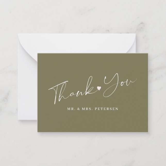 Budget fern green wedding thank you script card (Front)
