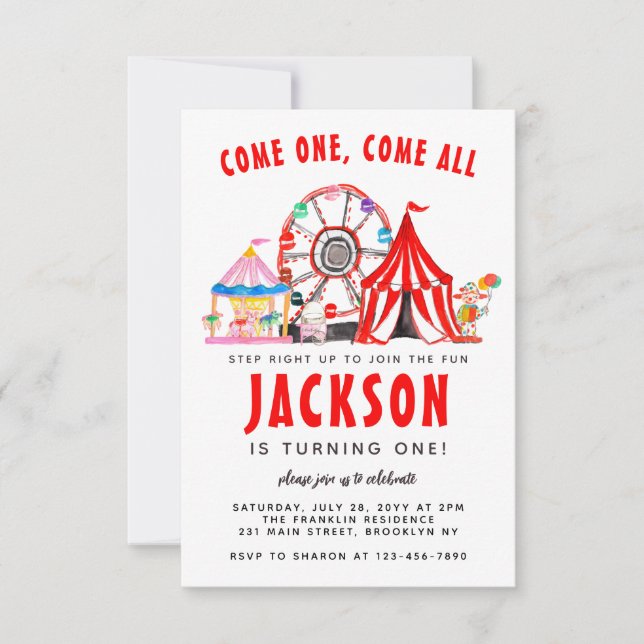 Budget Festive Carnival Circus Party Kid Birthday Card (Front)