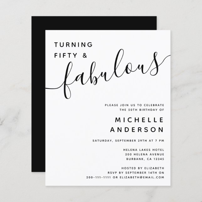 BUDGET Fifty & Fabulous 50th Birthday Party Invite (Front/Back)