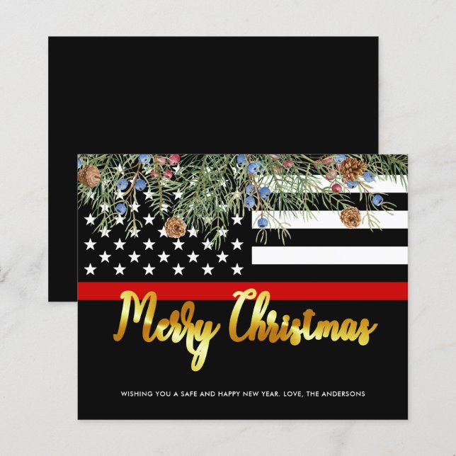 Budget Firefighter Flag Christmas Card (Front/Back)