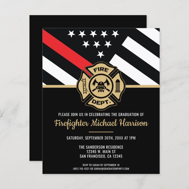 Budget Firefighter Graduation Party Invitation (Front/Back)