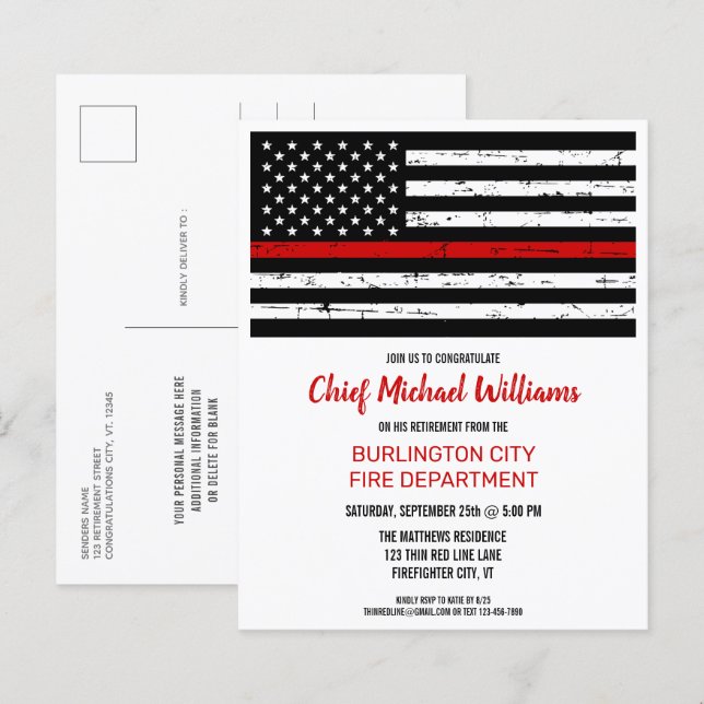 Budget Firefighter Retirement Fire Department Card (Front/Back)
