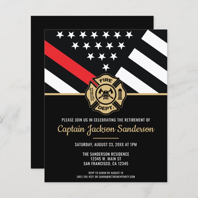 Budget Firefighter Retirement Fireman Invitation (Front/Back)