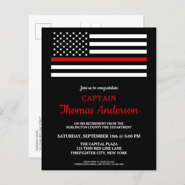 Budget Firefighter Retirement Invitation Postcard (Front/Back)