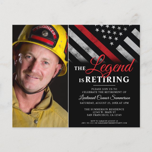 Budget Firefighter Retirement Photo Invitation (Front)