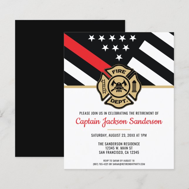 Budget Firefighter Retirement Red Line Invitation (Front/Back)