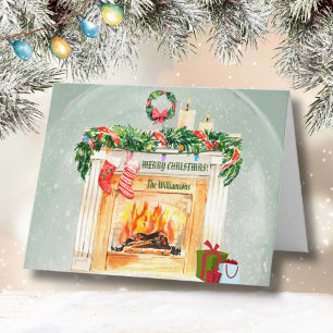 Budget Fireplace Gifts Snow Globe Effect Christmas Holiday Card