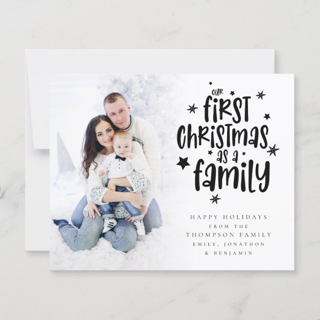 Budget First Christmas As Family Custom Photo Card (Front)