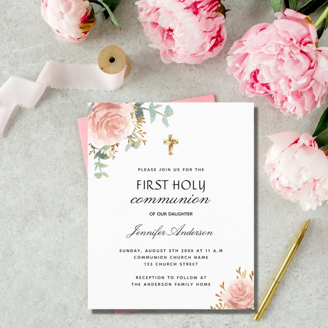 Budget first communion eucalyptus blush floral (Creator Uploaded)