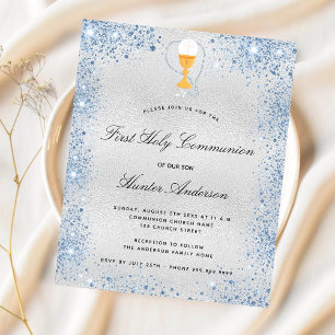 Budget first communion silver blue invitation