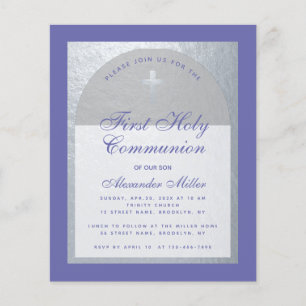 Budget First Communion Silver Violet Invitation