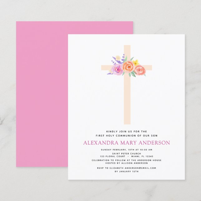 Budget First Holy Communion Pastel Floral Pink (Front/Back)