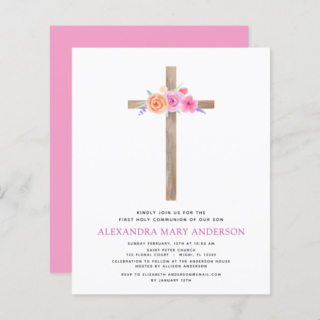 Budget First Holy Communion Pastel Floral Pink (Front/Back)