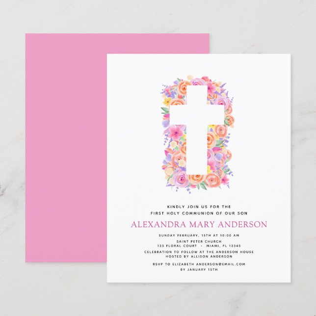 Budget First Holy Communion Pastel Floral Pink (Front/Back)