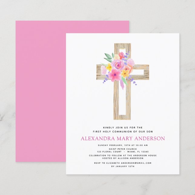 Budget First Holy Communion Pastel Floral Pink (Front/Back)