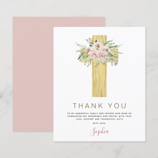 Budget First Holy Communion Thank You Dusty Pink (Front/Back)