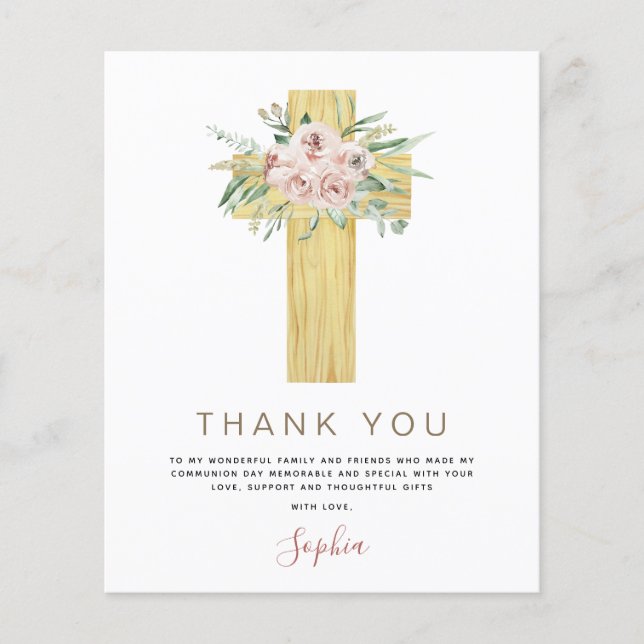 Budget First Holy Communion Thank You Dusty Pink Flyer (Front)