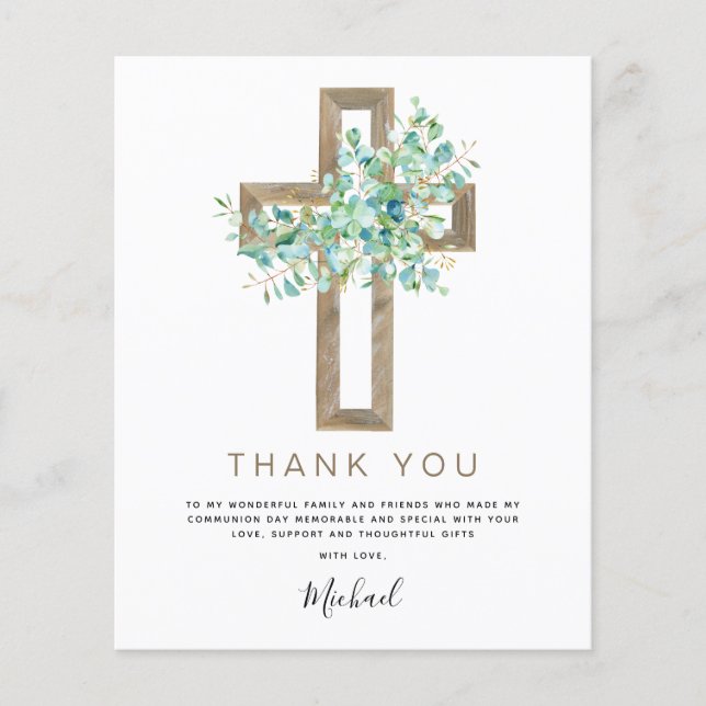 Budget First Holy Communion Thank You Eucalyptus Flyer (Front)