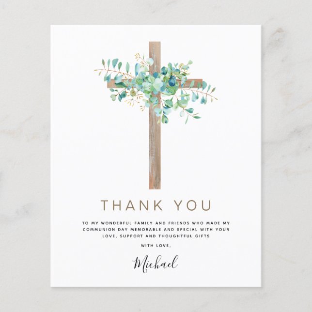 Budget First Holy Communion Thank You Eucalyptus Flyer (Front)
