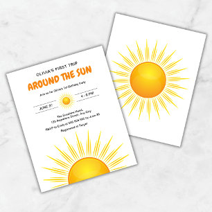 Budget First Trip Around the Sun Birthday Invite