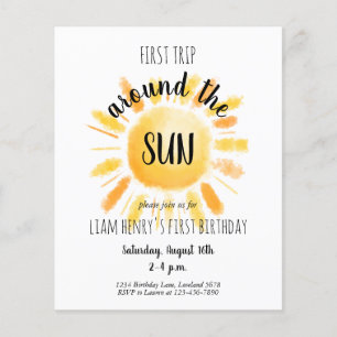 Budget First Trip Around The Sun Party Invitation