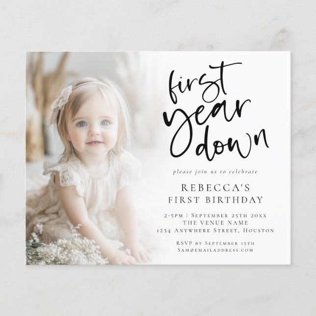 Budget First Year Down Photo 1st Birthday (Front)