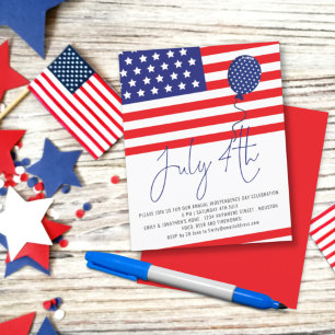 Budget Flag Balloon 4th July BBQ Invite