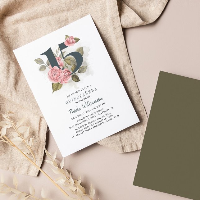 Budget Floral 15th Birthday Quinceanera Invitation (Pink Floral Quinceanera Invitation)