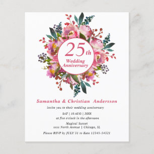 Budget Floral 25th Wedding Anniversary Invitation