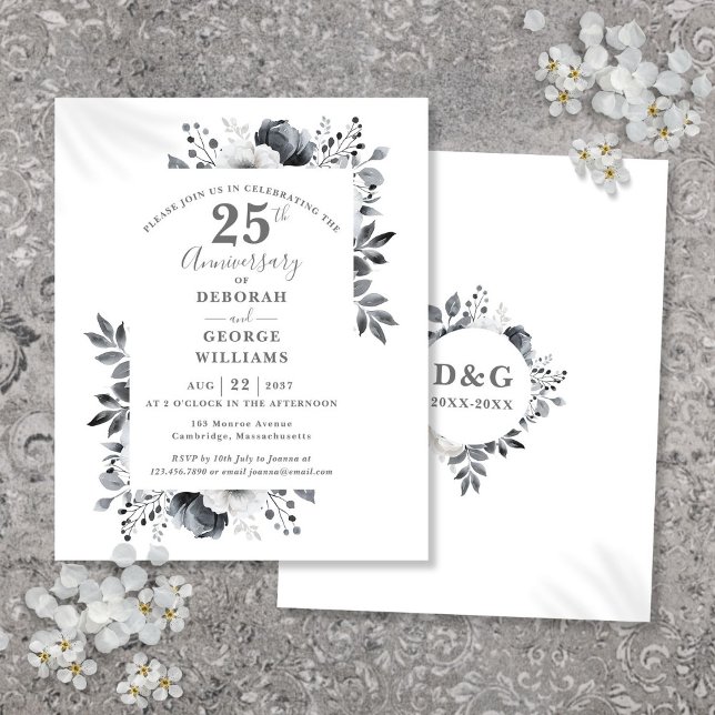 Budget Floral 25th Wedding Anniversary Invitation (Budget Floral 25th Wedding Anniversary Invitation)