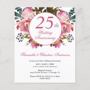 Budget Floral 25th Wedding Anniversary Invitation