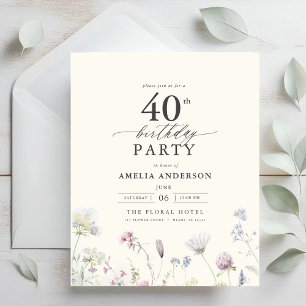 Budget Floral 40th Birthday Invitation
