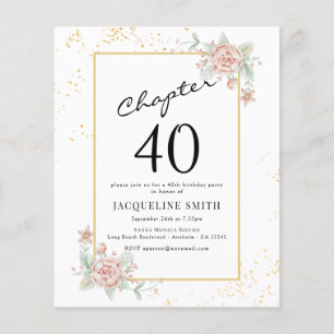 Budget Floral 40th Birthday Invitation Flyer