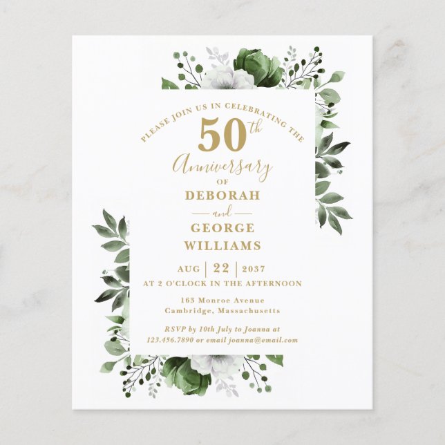 Budget Floral 50th Wedding Anniversary Invitation (Front)