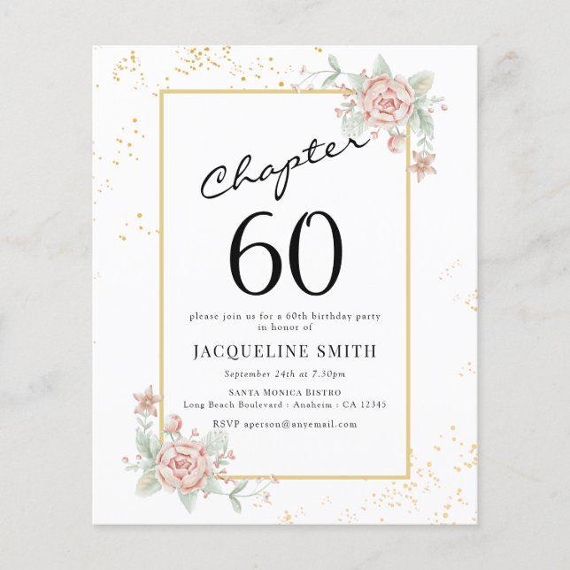 Budget Floral 60th Birthday Invitation Flyer (Front)