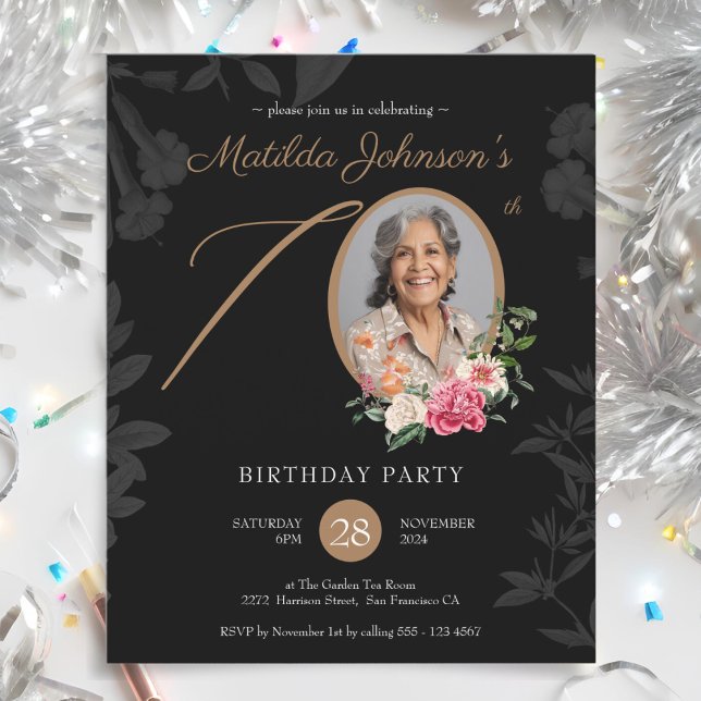 Budget Floral 70th Birthday Party Invitation (Budget Floral 70th Birthday Party Invitation)