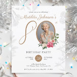 Budget Floral 80th Birthday Party Invitation<br><div class="desc">Budget Floral 80th Birthday Party Invitation. Celebrate life's big moments with a budget-friendly milestone birthday invitation that’s as beautiful as it is affordable. This floral-inspired design, featuring vibrant blooms, adds a touch of elegance to any celebration. Personalise it with a photo to create a keepsake that captures the essence of...</div>