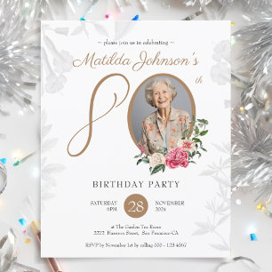 Budget Floral 80th Birthday Party Invitation