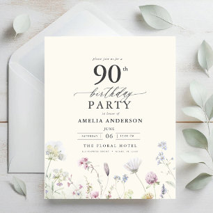 Budget Floral 90th Birthday Invitation Flyer